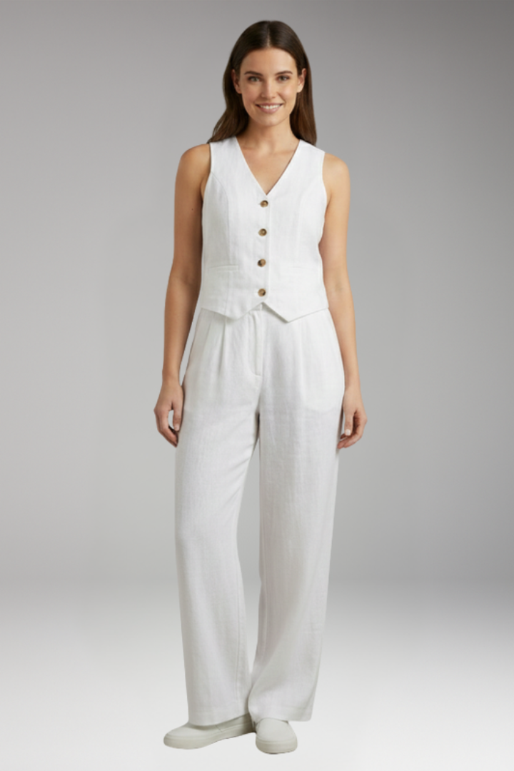 Women's tailored vest co-ord set with V-Neck Neckline for Office Wear