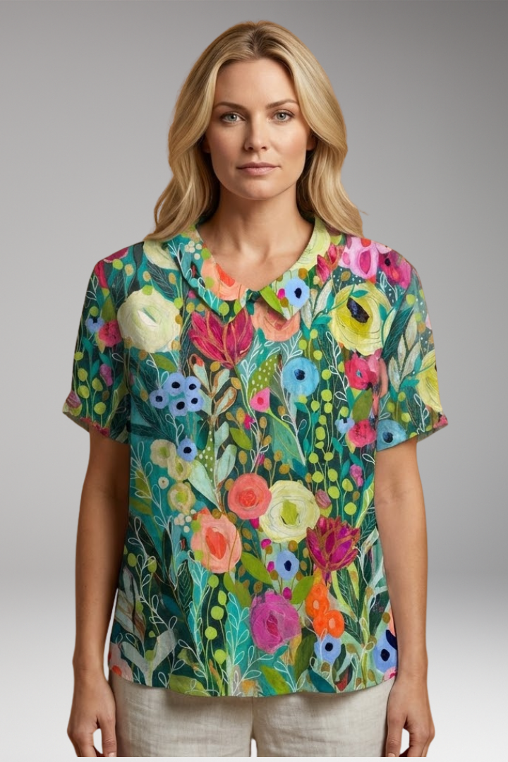 Women's Watercolor Floral Shirt with Relaxed Fit