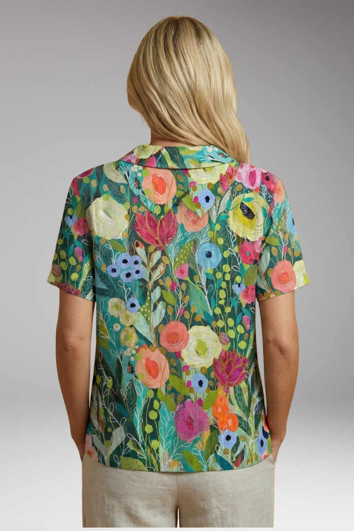 Women's Watercolor Floral Shirt with Relaxed Fit