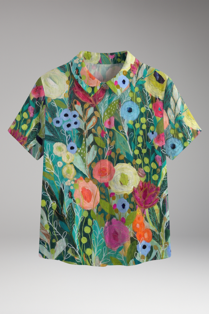 Women's Watercolor Floral Shirt with Relaxed Fit