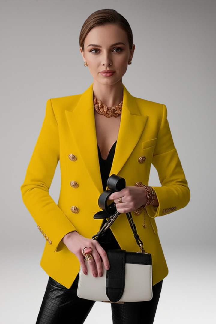 Women's Blazer with Overlapping Front Panel and Button Details