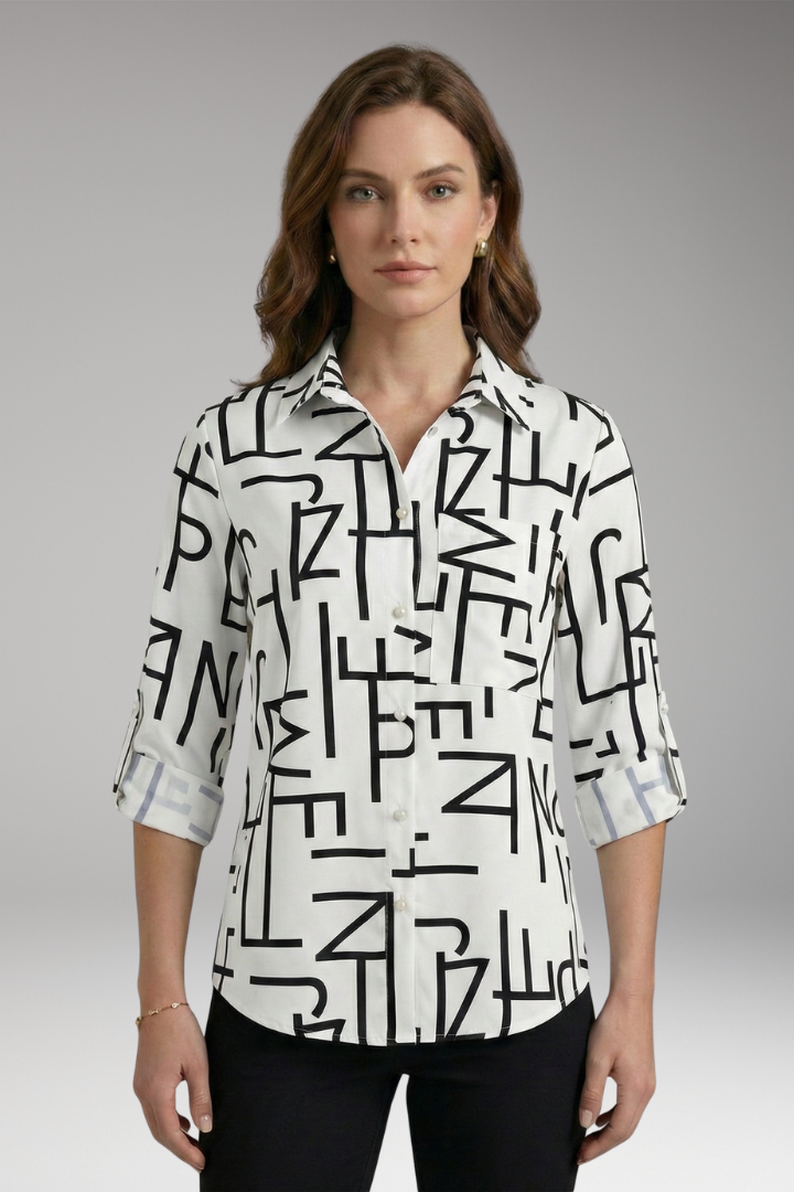 Women's Blouse with Collared Neckline and Long Sleeves