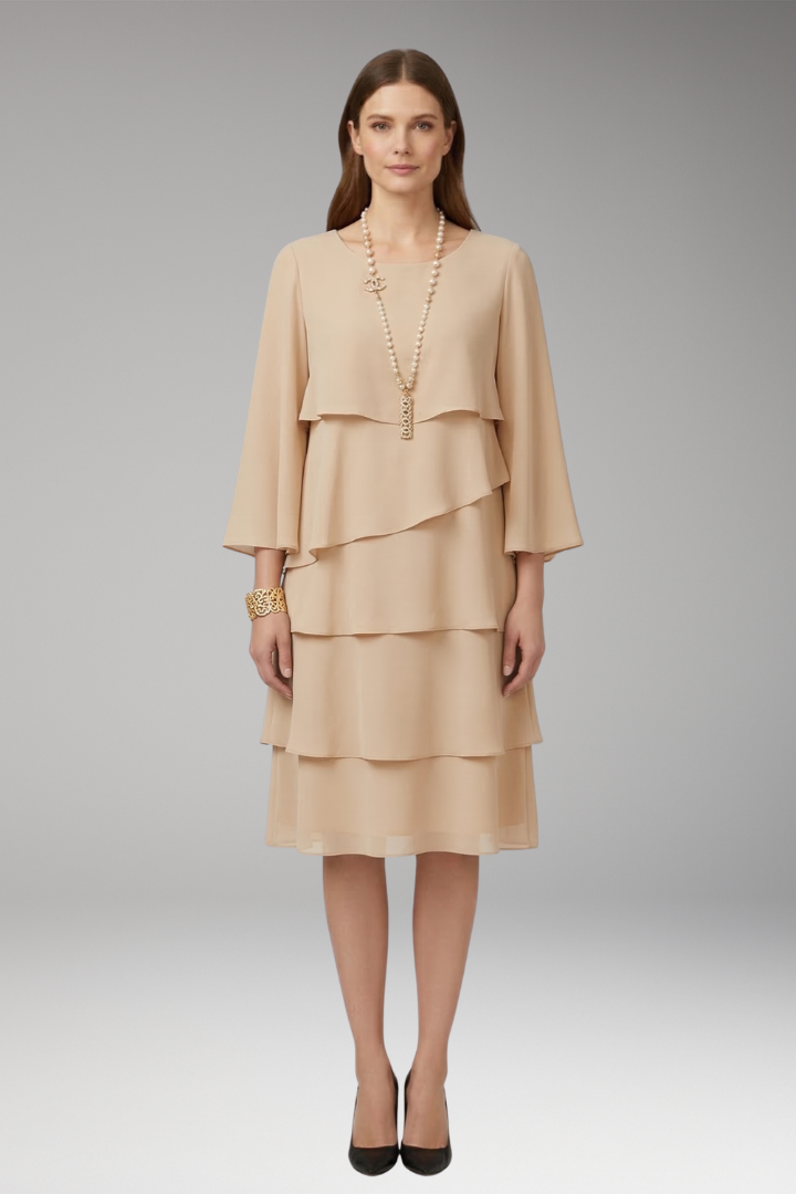 Women's Dress with Layered Design and Long Sleeves