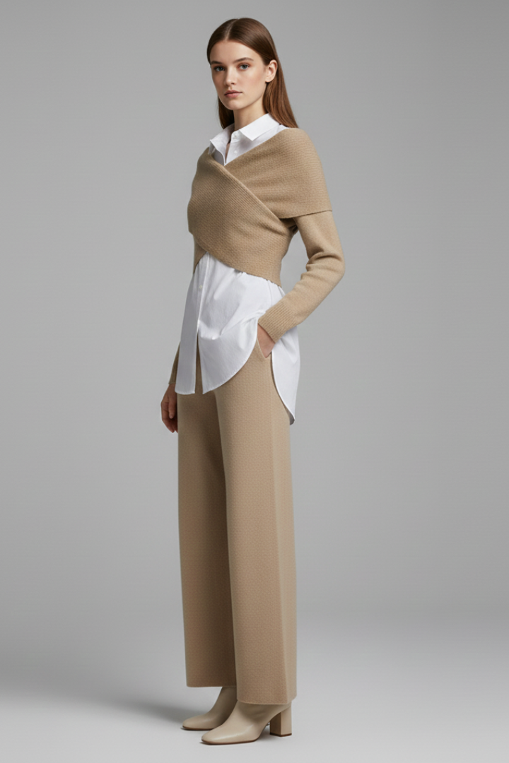 Women's Knit Set with Cropped Sweater and Wide-Leg Pants
