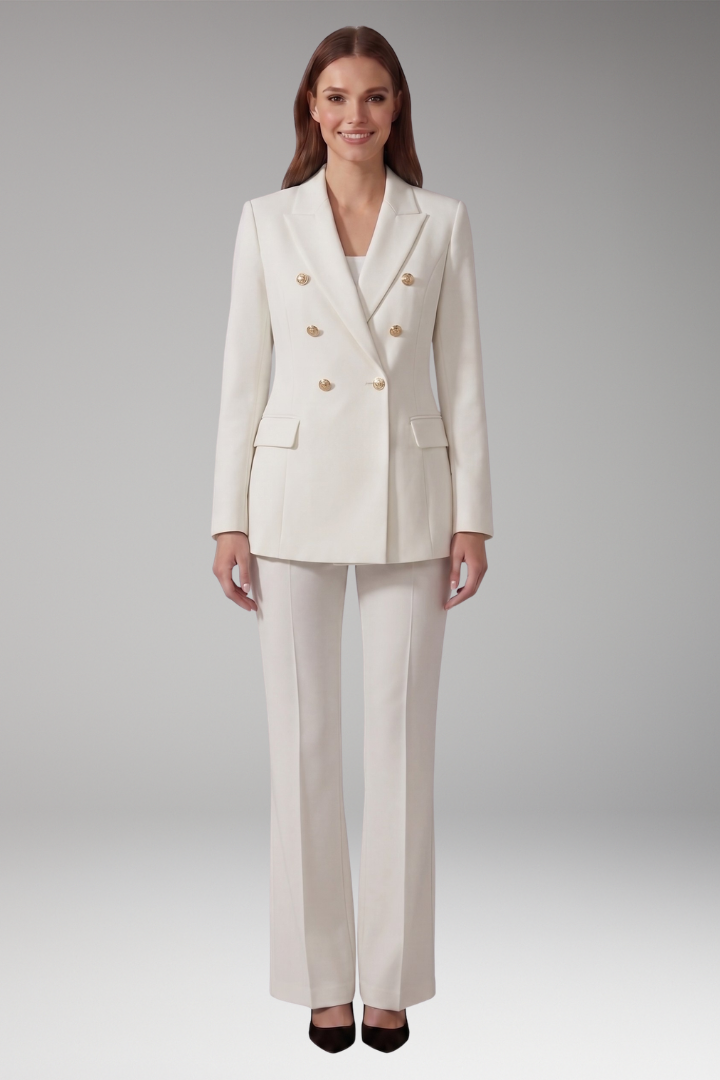 Women's Two Piece Set with Lapel Collar Blazer and Trousers