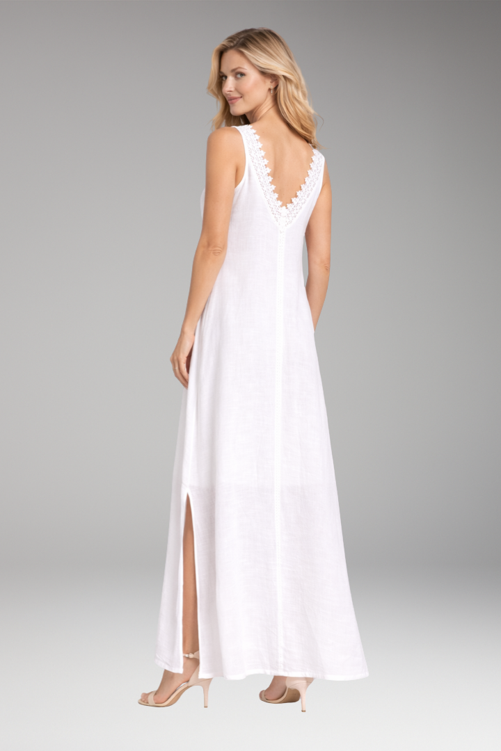 Women's boho sleeveless V-neck lace trim maxi dress