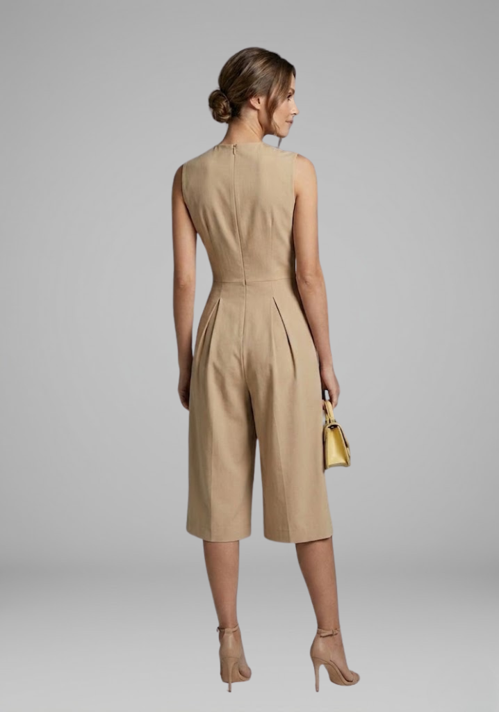 Women's cropped round neck cropped leg jumpsuit with Front Zipper for Summer