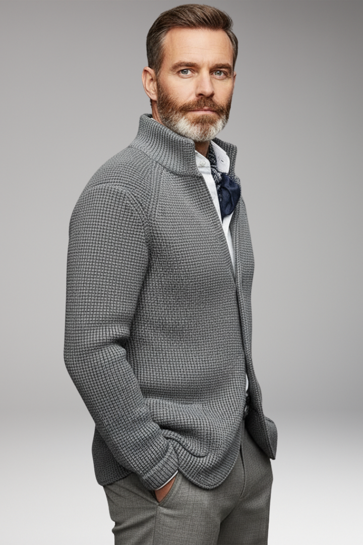 Men's Knit Blazer with Stand Collar and Pockets