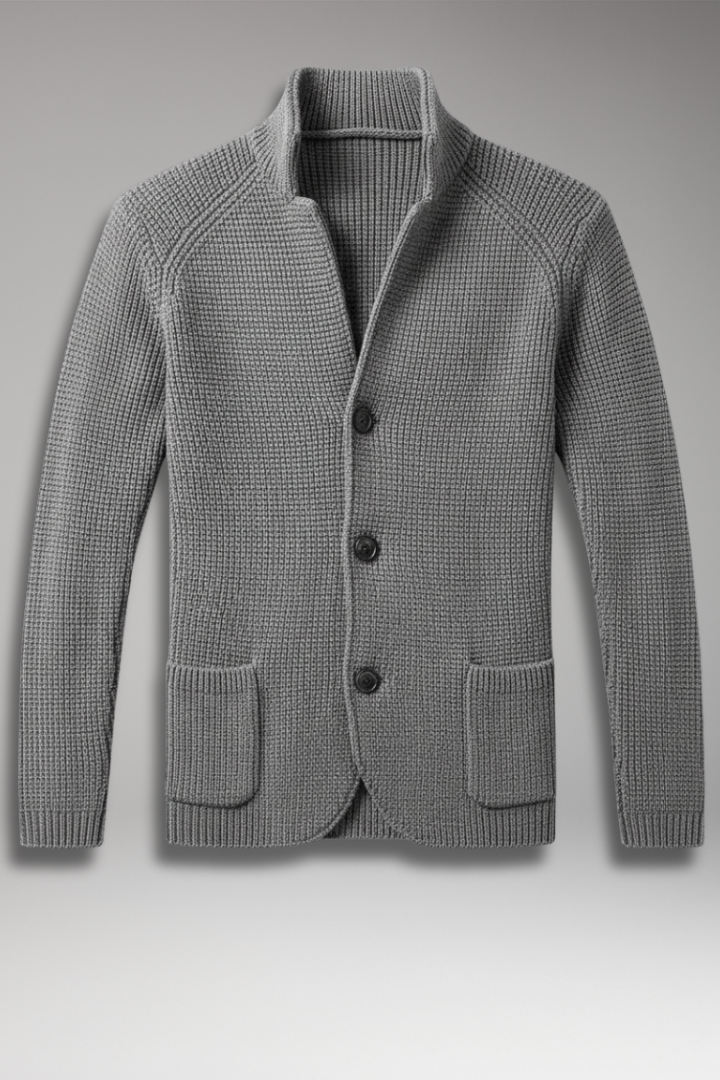 Men's Knit Blazer with Stand Collar and Pockets